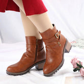 PU-Stiefeletten mit quadratischem High Heels